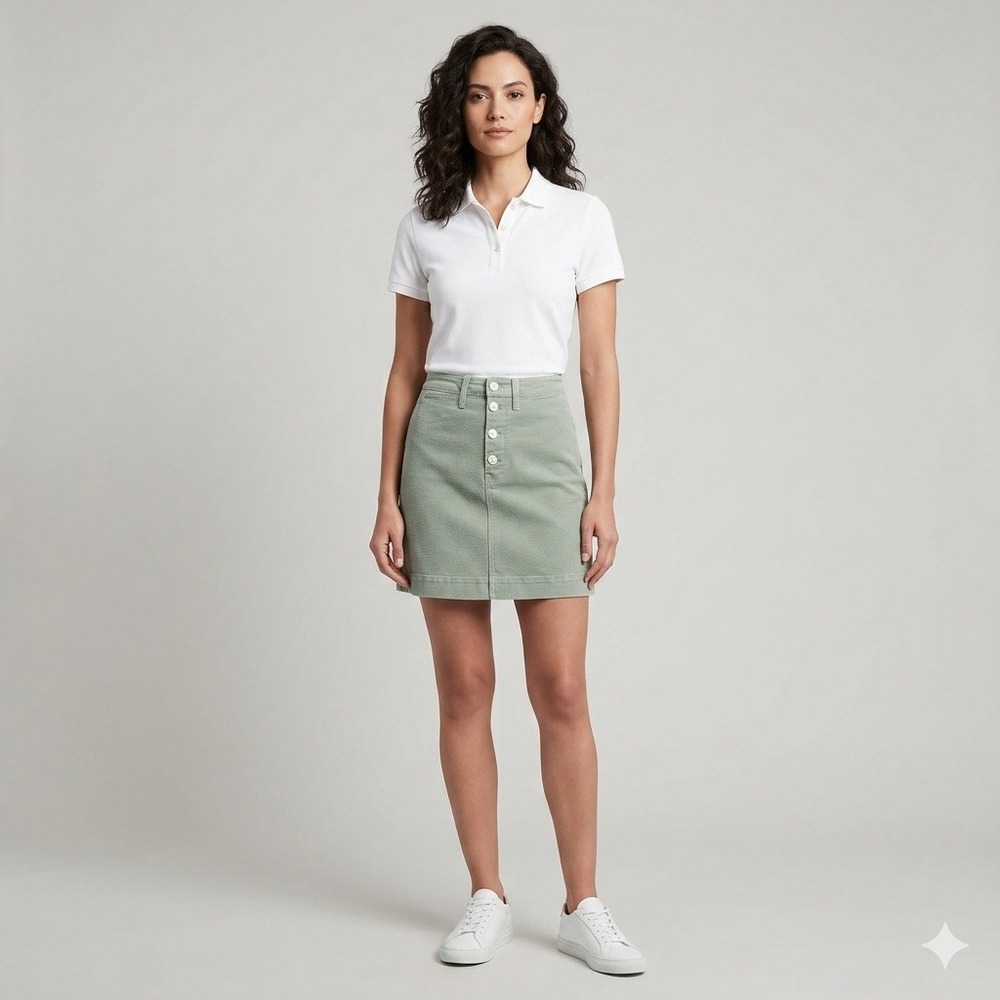 Madewell Seafoam Green Button Front Mini Skirt L4556 Size 28‎ Cotton A-Line